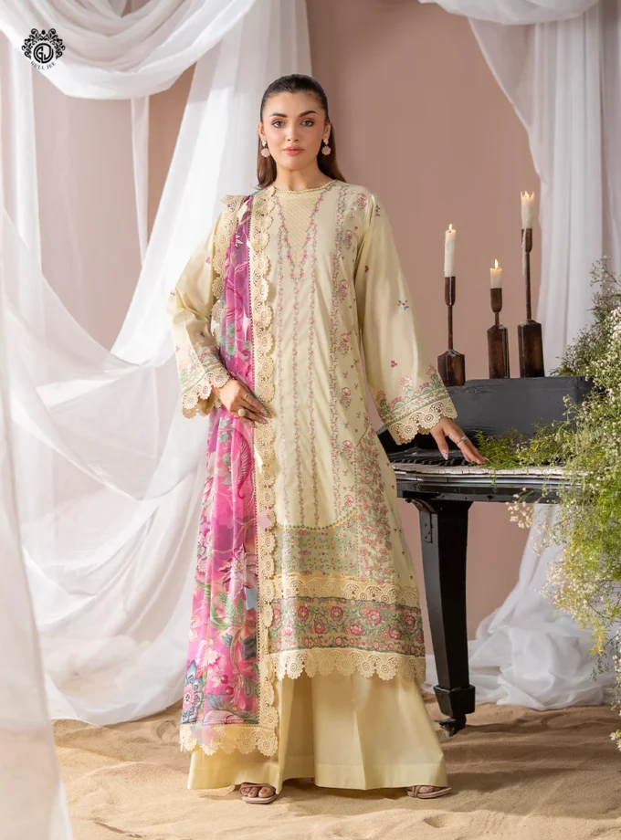 Unstitched 3Pc Exclusive Embroidered Lawn Dress GullJee Rang E Sahar A11