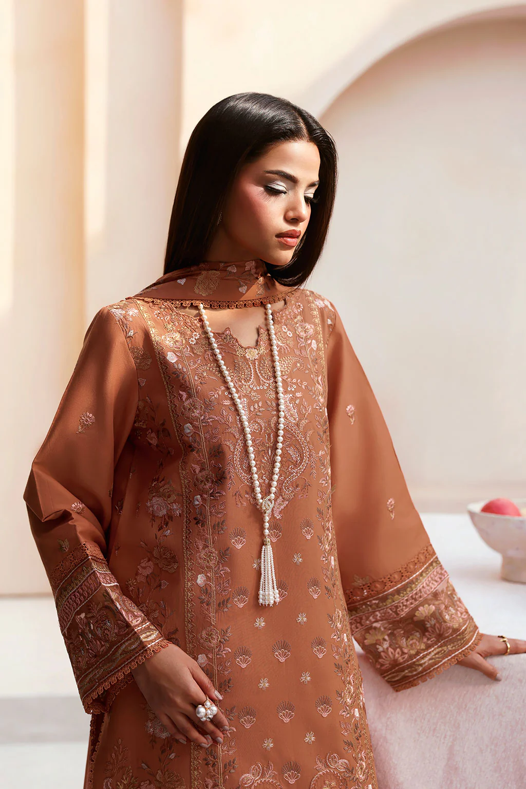 Unstitched 3Pc Embroidered Luxury Lawn Dress Ramsha Ghazal 501 - Image 4