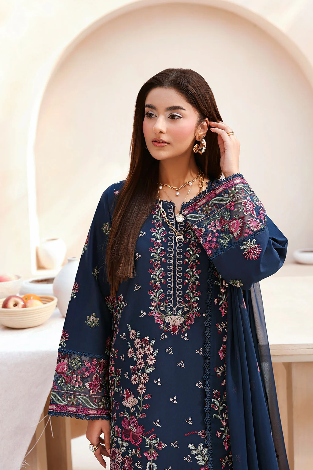 Unstitched 3Pc Embroidered Luxury Lawn Dress Ramsha Ghazal 505 - Image 2