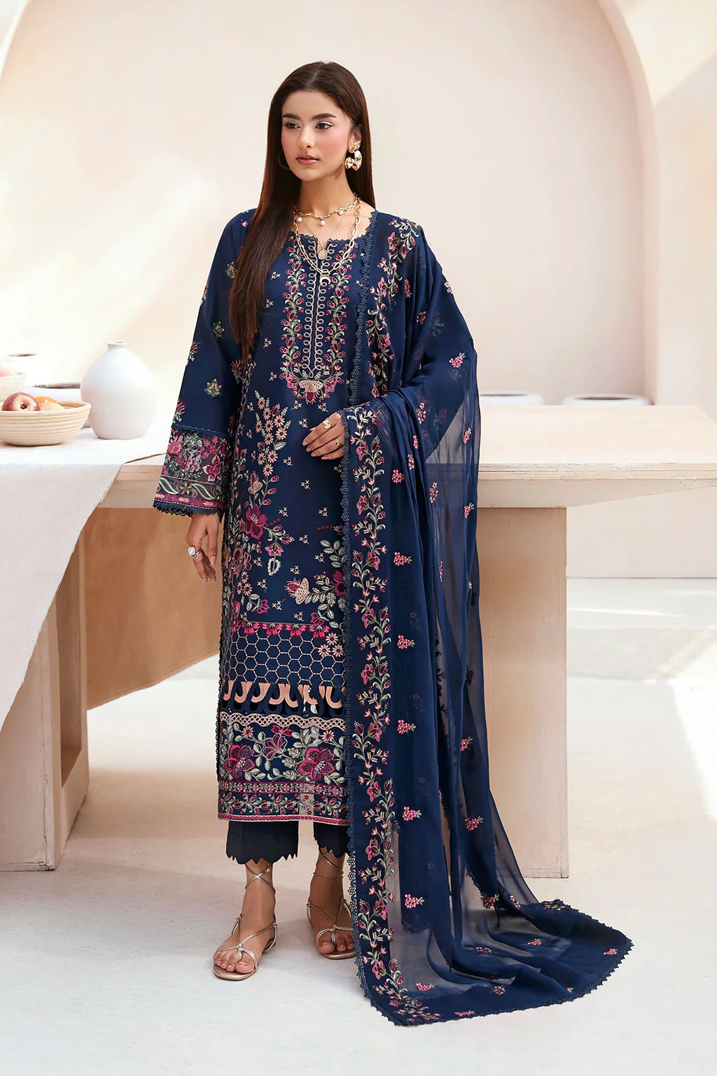 Unstitched 3Pc Embroidered Luxury Lawn Dress Ramsha Ghazal 505 - Image 3