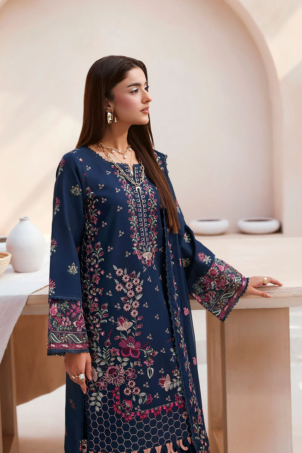 Unstitched 3Pc Embroidered Luxury Lawn Dress Ramsha Ghazal 505 - Image 4