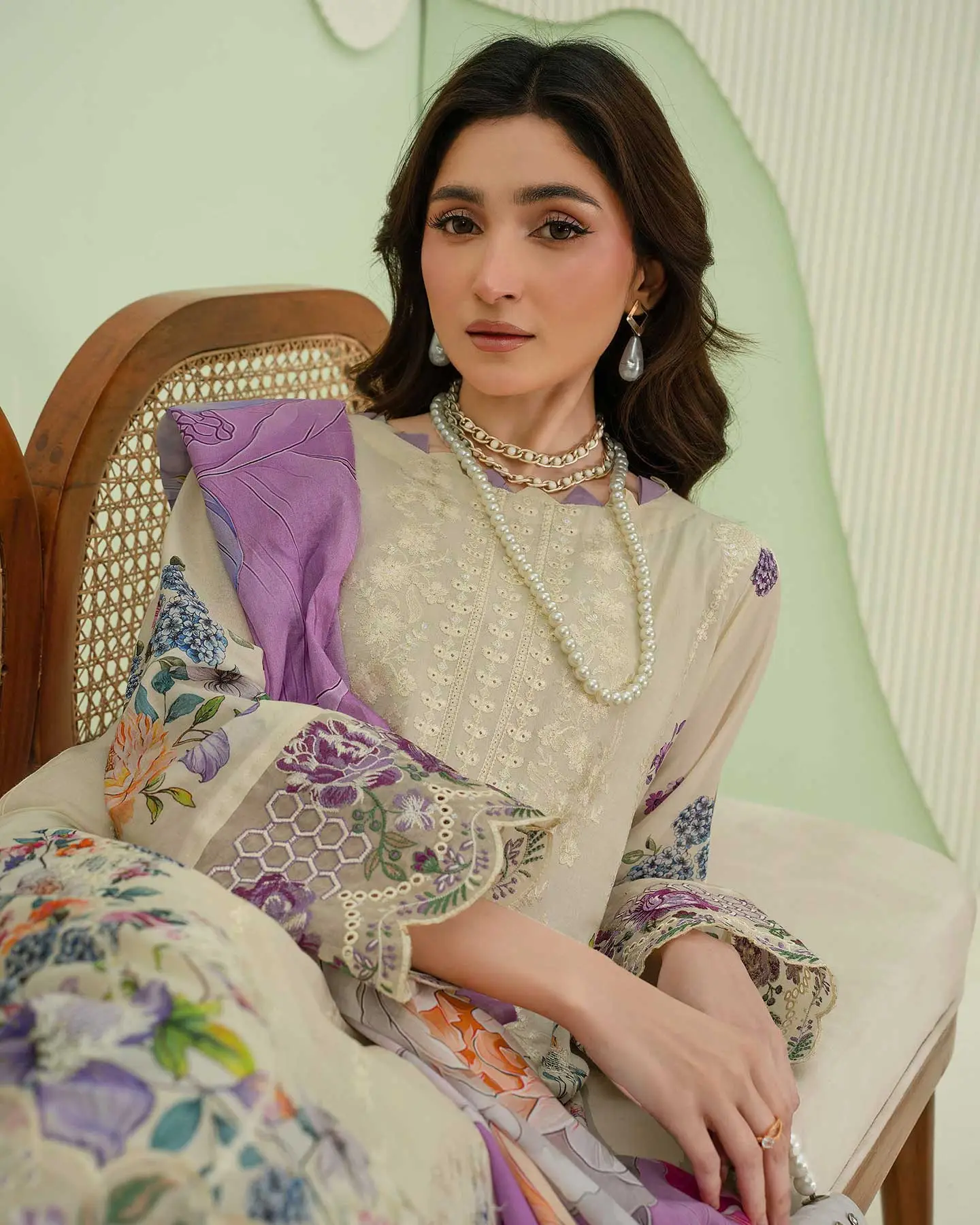 Unstitched 3Pc Premium Embroidered Lawn Dress Aalaya Signature D-09 - Image 2