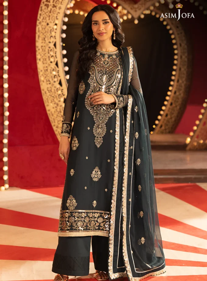 Unstitched 3Pc Embroidered Luxury Chiffon Dress Asim Jofa 01