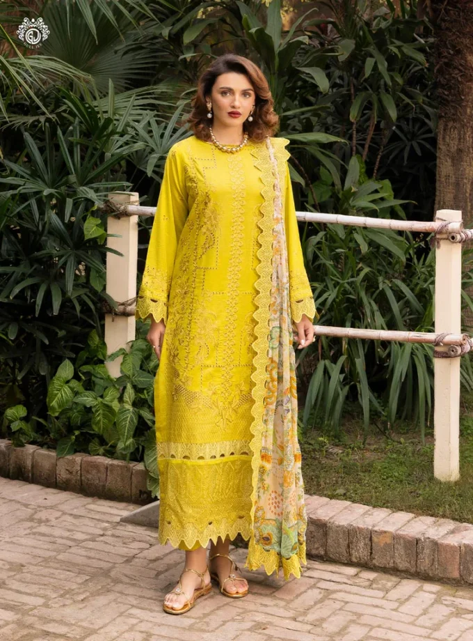 Unstitched 3Pc Embroidered Luxury Lawn Dress GullJee Sophie 101