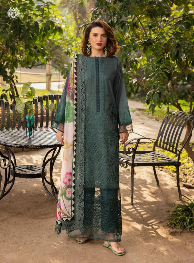 Unstitched 3Pc Embroidered Luxury Lawn Dress GullJee Sophie 104