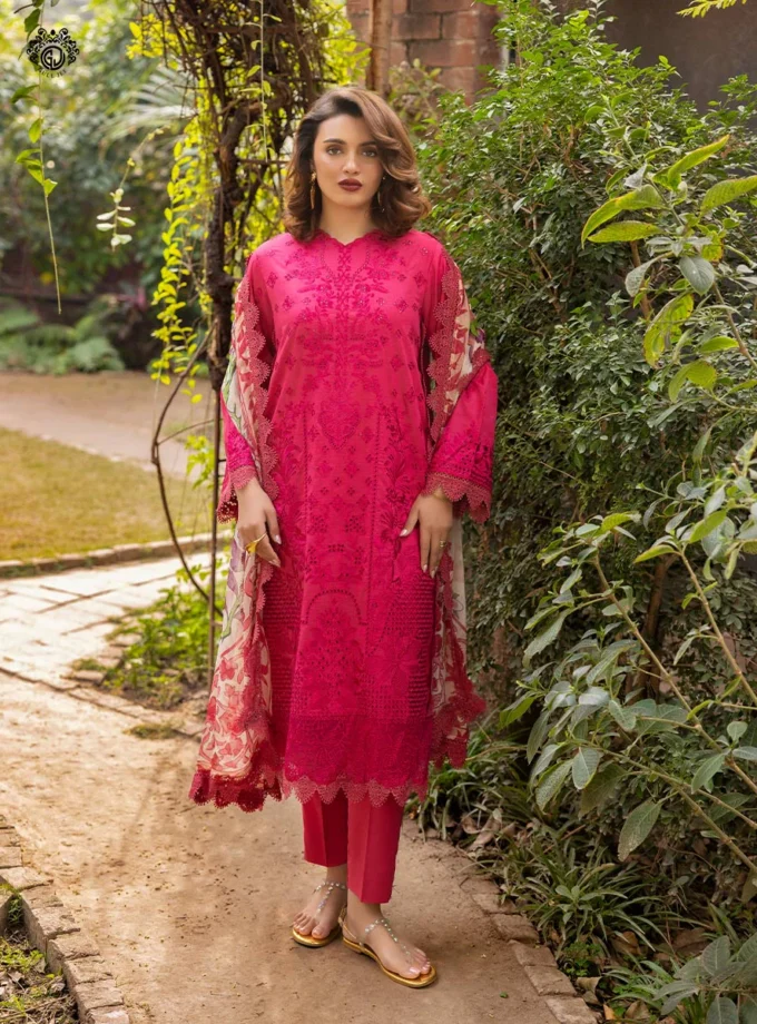 Unstitched 3Pc Embroidered Luxury Lawn Dress GullJee Sophie 105
