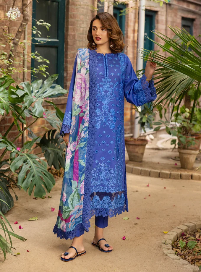 Unstitched 3Pc Embroidered Luxury Lawn Dress GullJee Sophie 108