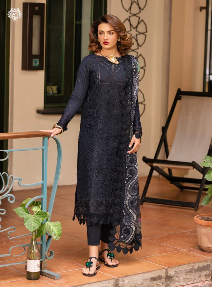 Unstitched 3Pc Embroidered Luxury Lawn Dress GullJee Sophie 110