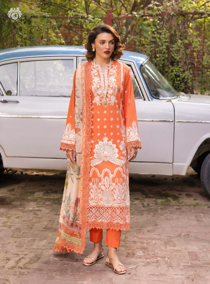 Unstitched 3Pc Embroidered Luxury Lawn Dress GullJee Sophie 111