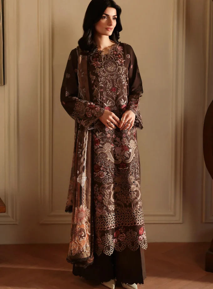 Unstitched 3Pc Embroidered Luxury Lawn Dress Ramsha Andaaz 1303