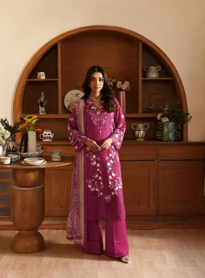 Unstitched 3Pc Embroidered Luxury Lawn Dress Ramsha Andaaz 1304
