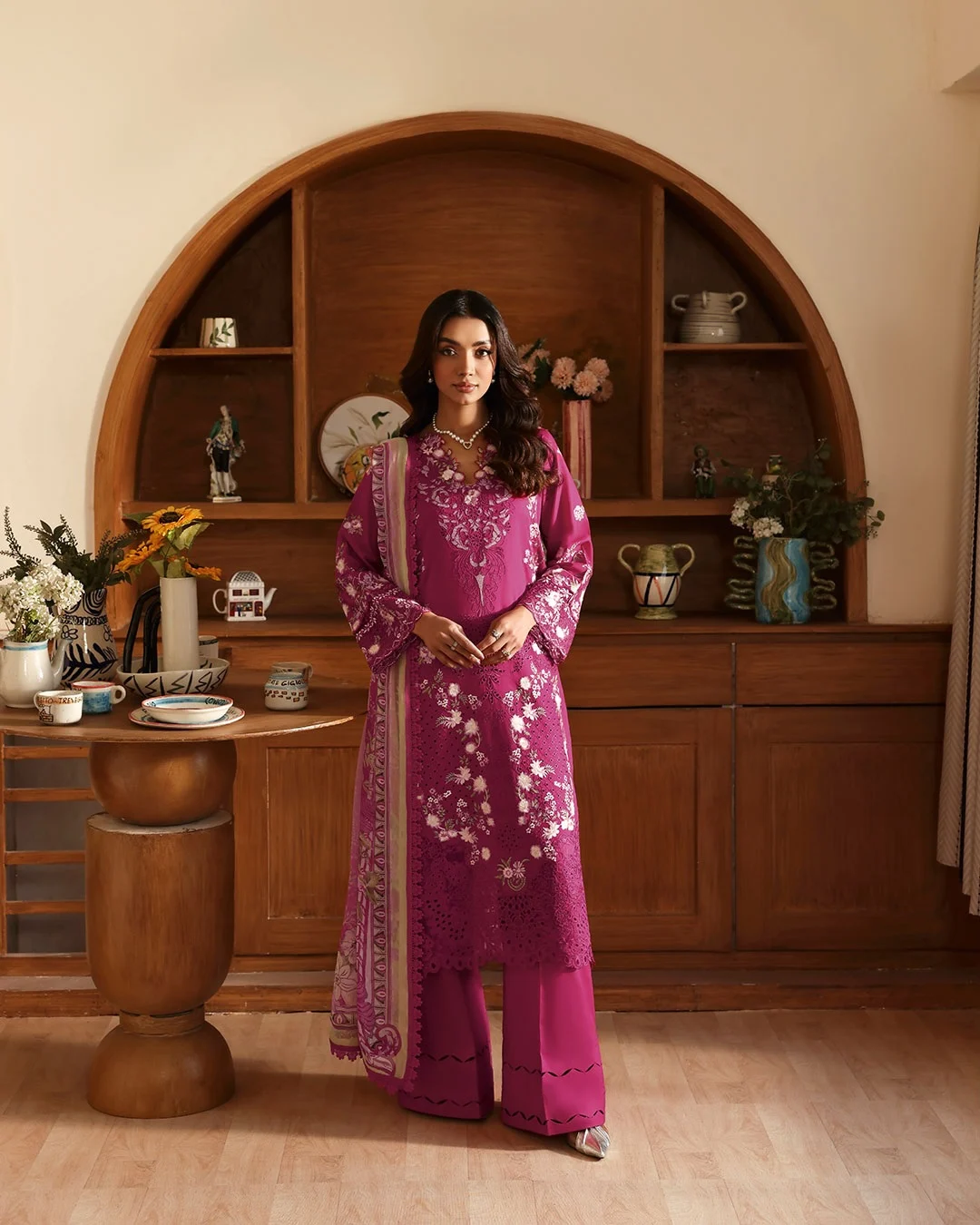 Unstitched 3Pc Embroidered Luxury Lawn Dress Ramsha Andaaz 1304