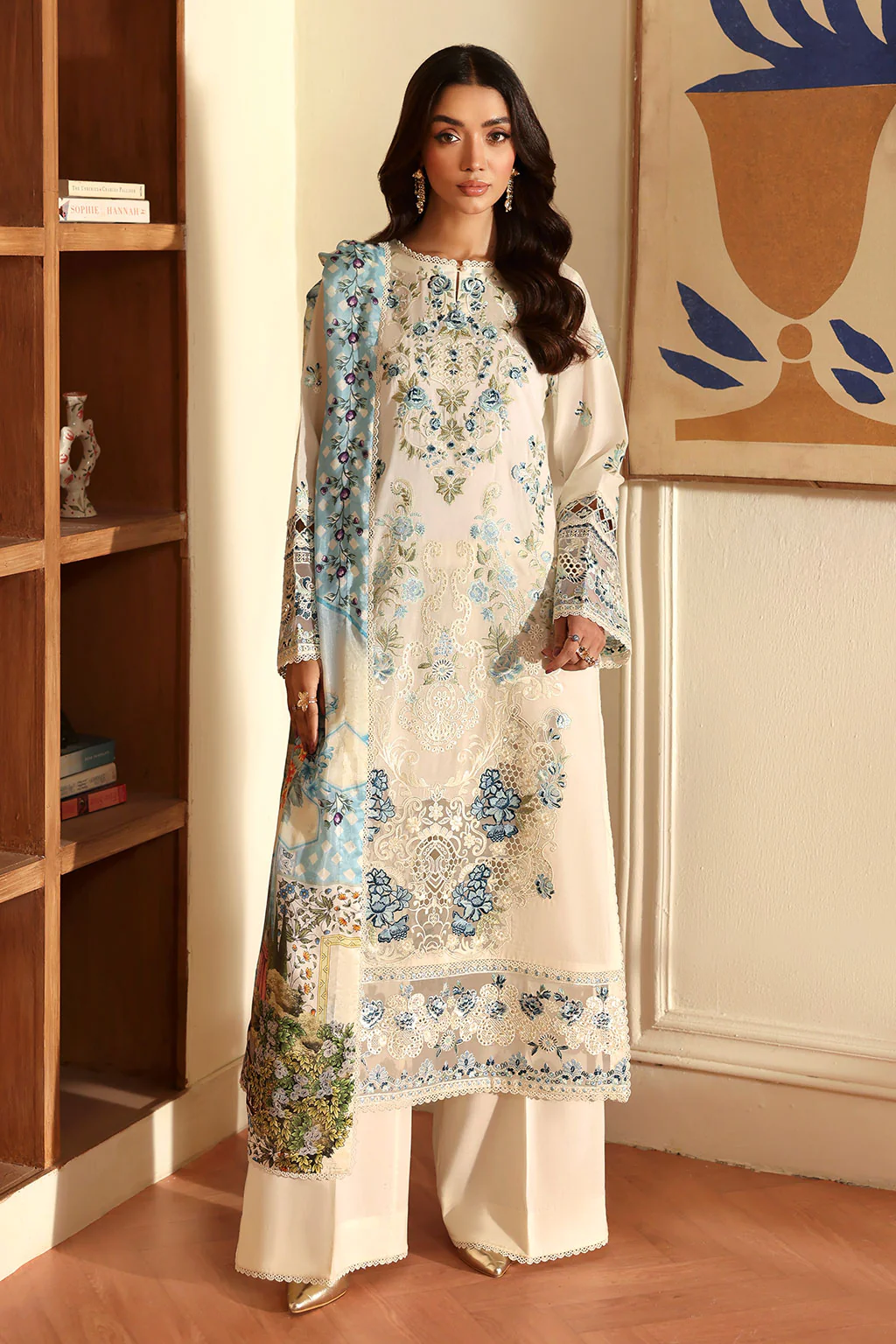 Unstitched 3Pc Embroidered Luxury Lawn Dress Ramsha Andaaz 1305