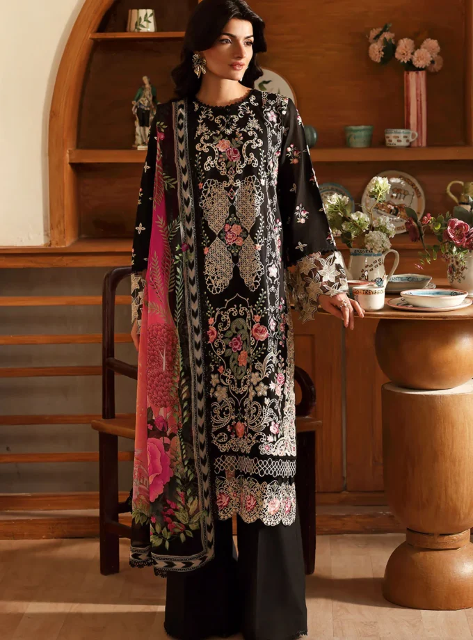 Unstitched 3Pc Embroidered Luxury Lawn Dress Ramsha Andaaz 1306