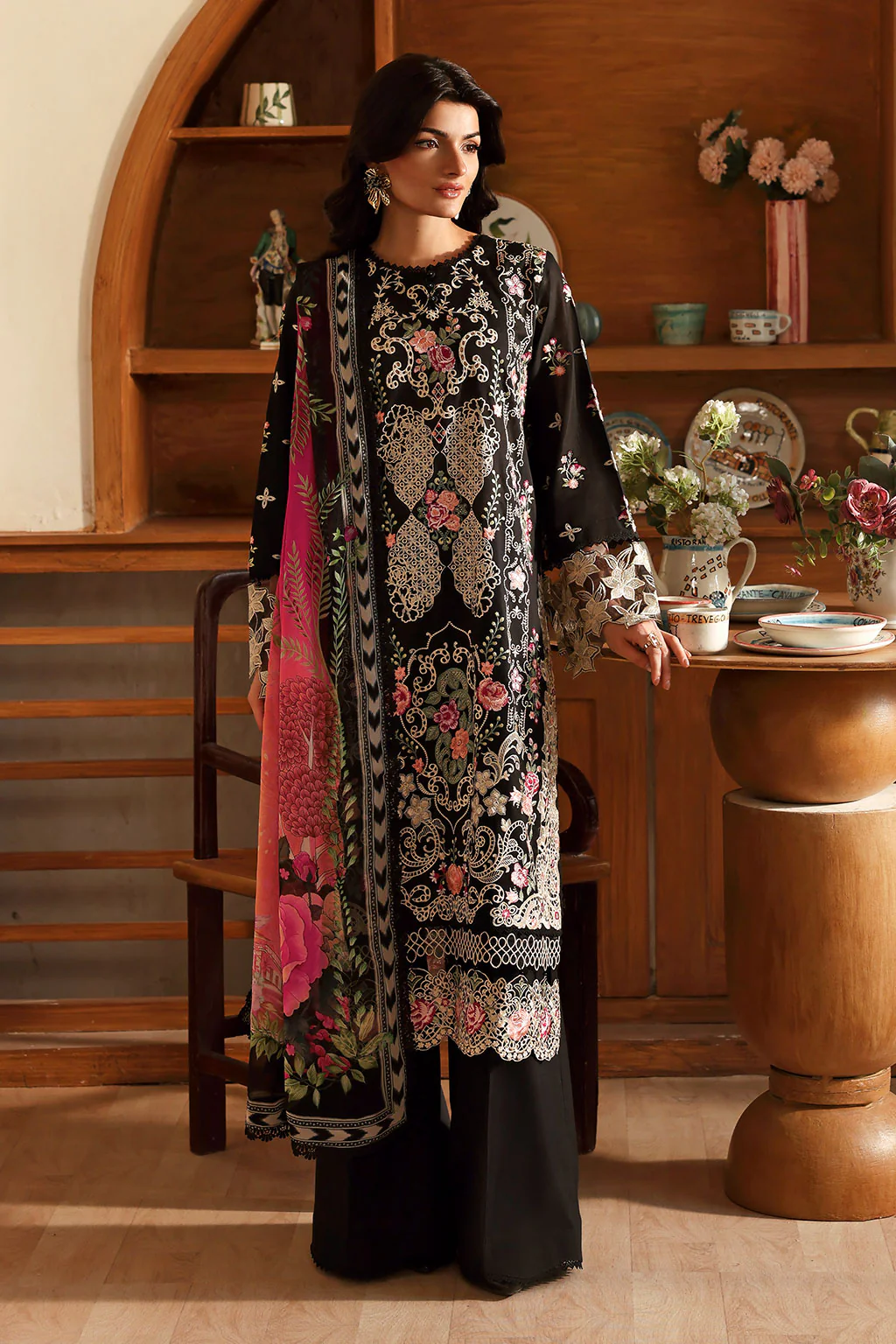 Unstitched 3Pc Embroidered Luxury Lawn Dress Ramsha Andaaz 1306