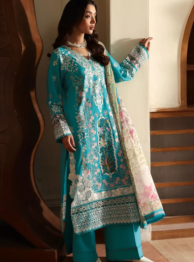 Unstitched 3Pc Embroidered Luxury Lawn Dress Ramsha Andaaz 1307