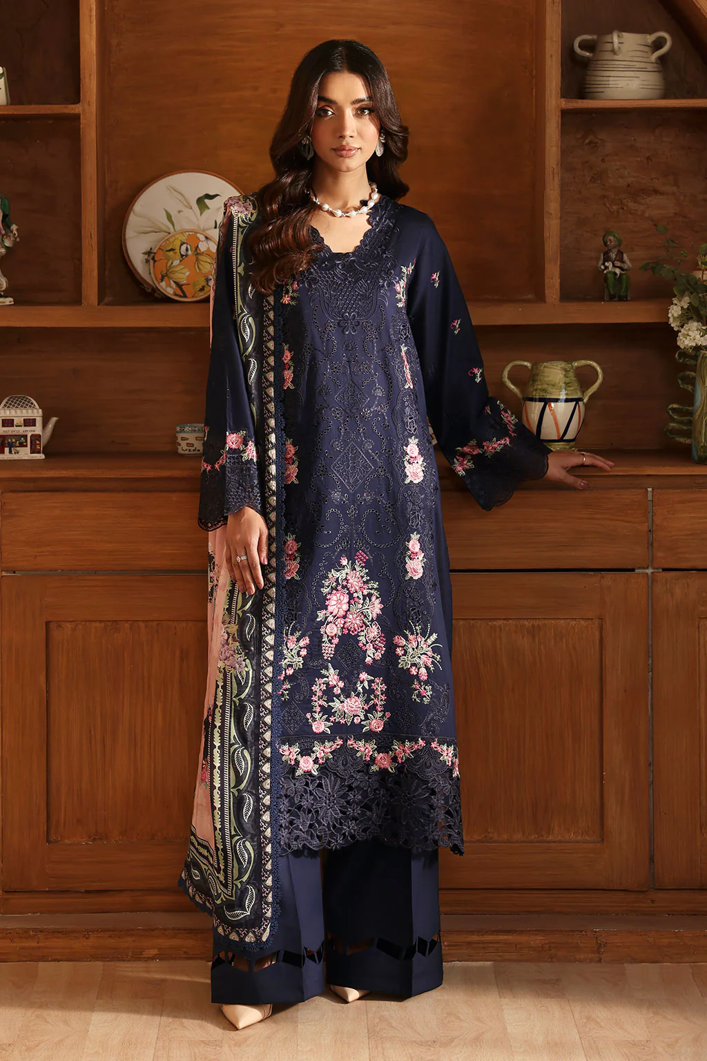 Unstitched 3Pc Embroidered Luxury Lawn Dress Ramsha Andaaz 1308