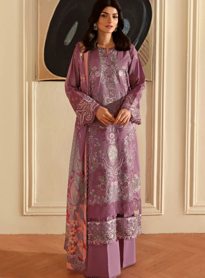Unstitched 3Pc Embroidered Luxury Lawn Dress Ramsha Andaaz 1309