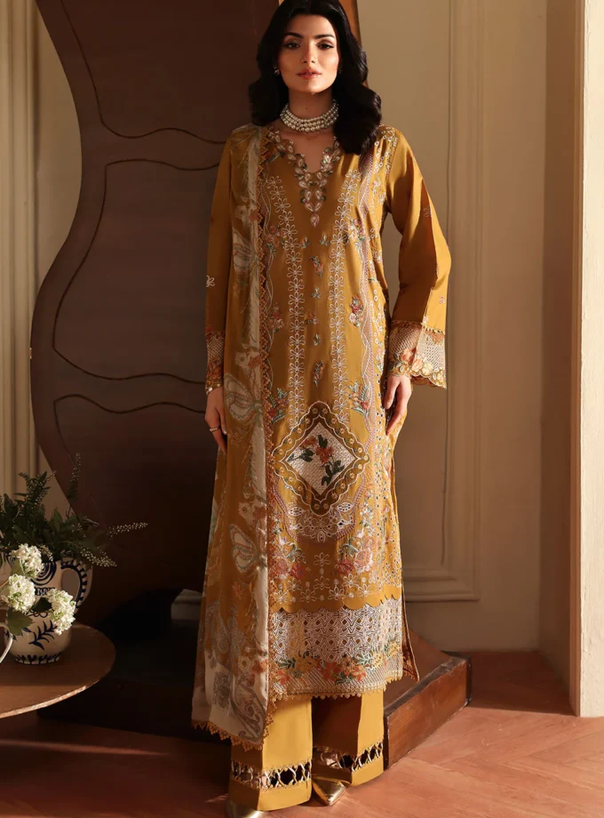 Unstitched 3Pc Embroidered Luxury Lawn Dress Ramsha Andaaz 1310