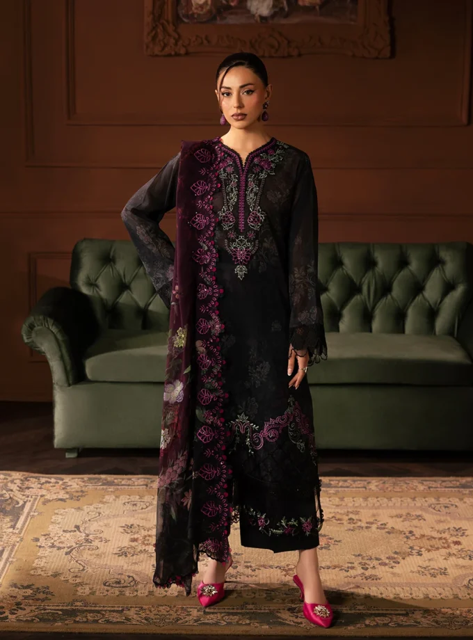 Unstitched 3Pc Embroidered Swiss Lawn Dress GullJee Safaira A-07