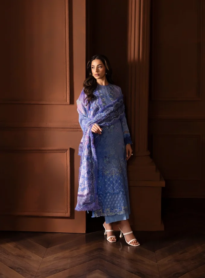 Unstitched 3Pc Embroidered Swiss Lawn Dress GullJee Safaira A-01