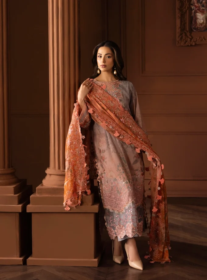 Unstitched 3Pc Embroidered Swiss Lawn Dress GullJee Safaira A-03