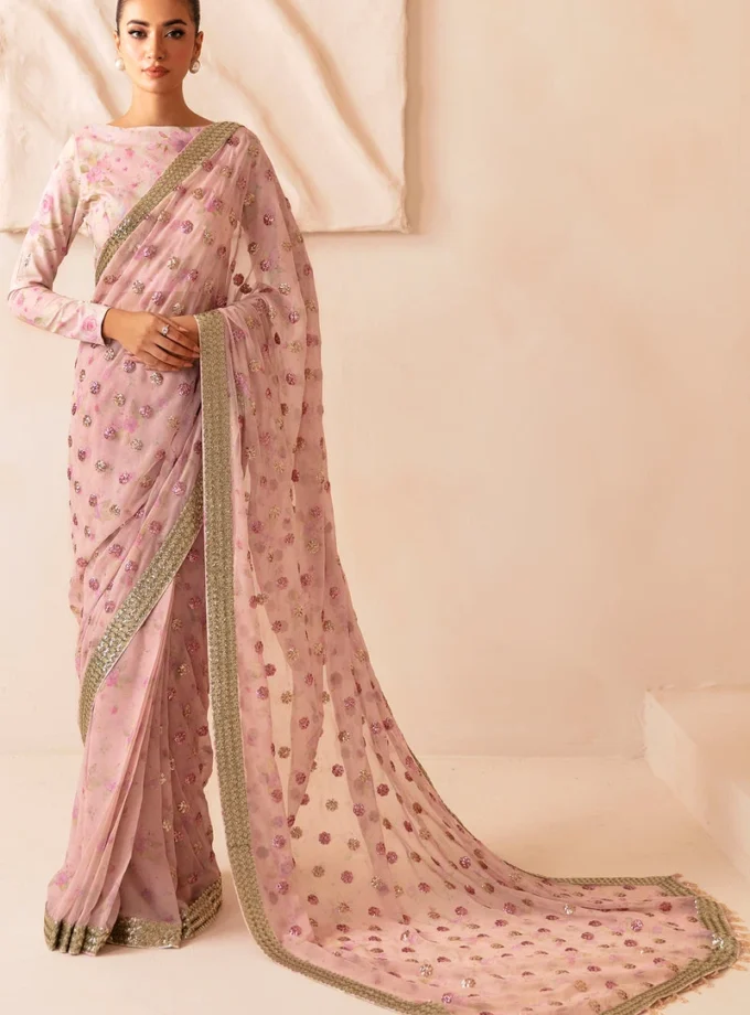 Unstitched Sequin Work Chiffon Saree by Jazim J01