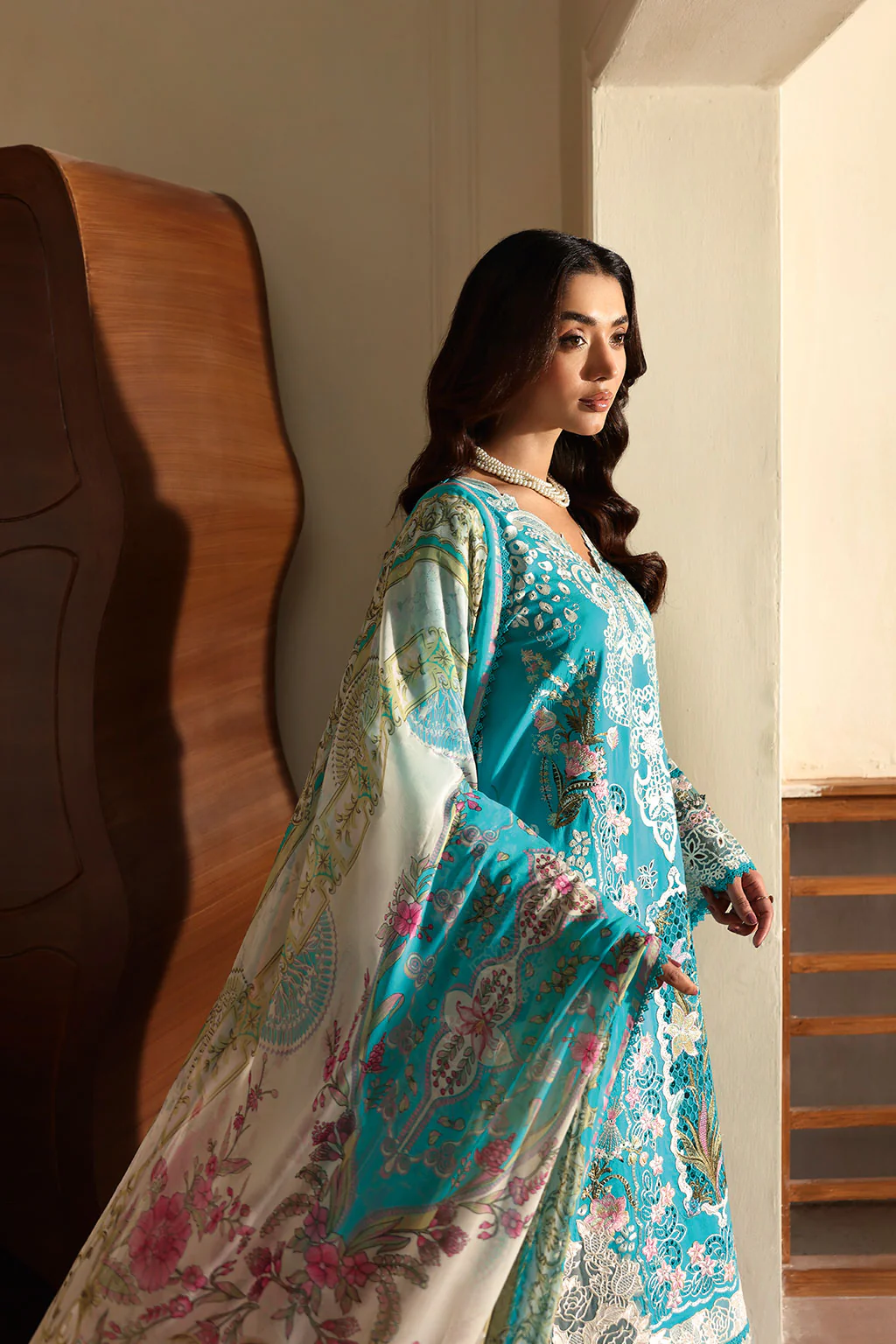 Unstitched 3Pc Embroidered Luxury Lawn Dress Ramsha Andaaz 1307 - Image 5