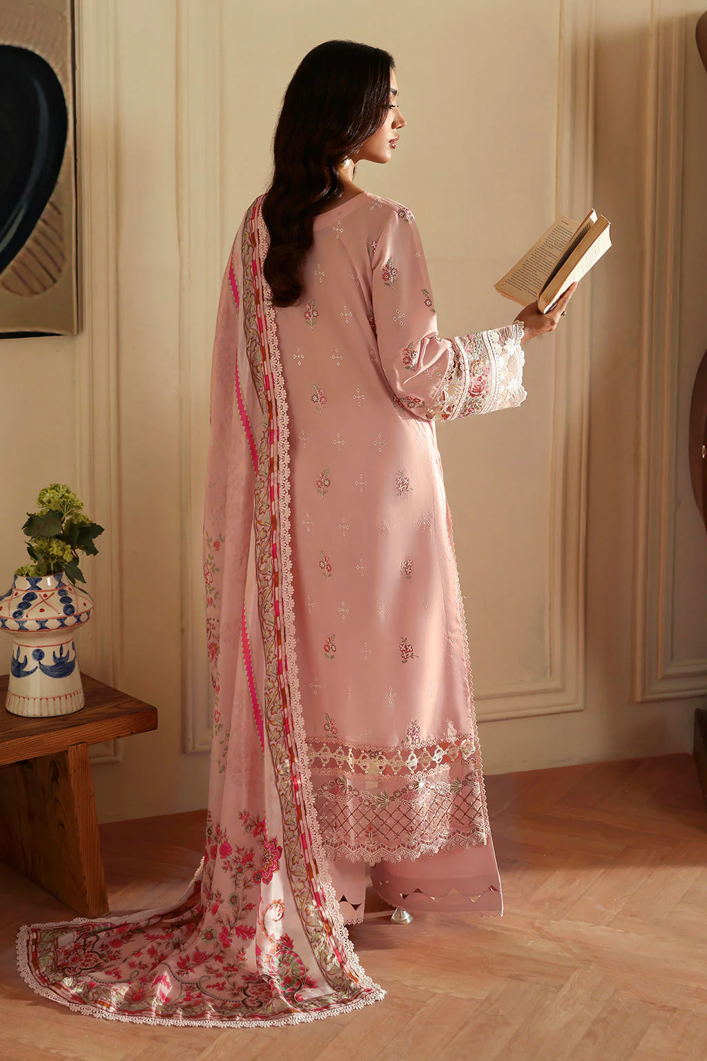 Unstitched 3Pc Embroidered Luxury Lawn Dress Ramsha Andaaz 1302 - Image 3