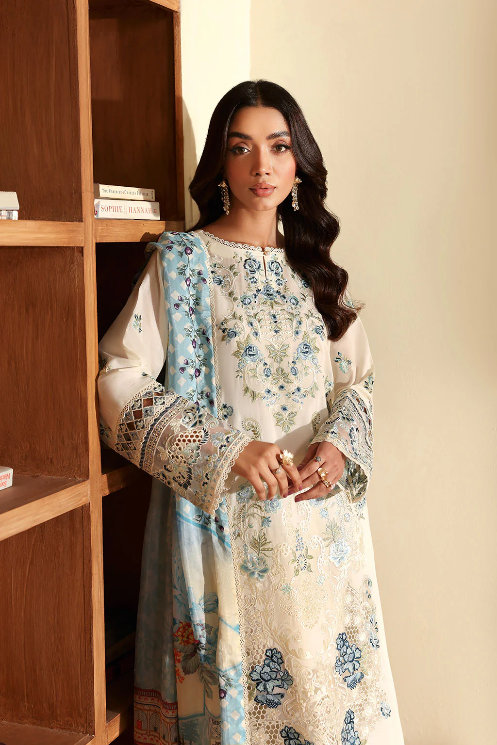 Unstitched 3Pc Embroidered Luxury Lawn Dress Ramsha Andaaz 1305 - Image 3