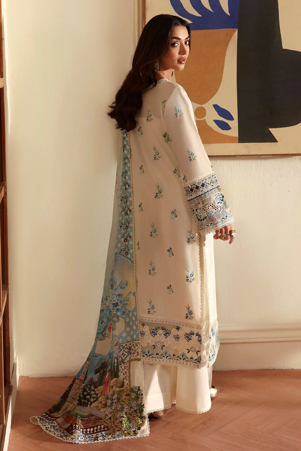 Unstitched 3Pc Embroidered Luxury Lawn Dress Ramsha Andaaz 1305 - Image 5