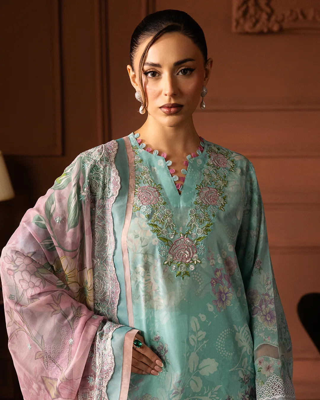 Unstitched 3Pc Embroidered Swiss Lawn Dress GullJee Safaira A-09 - Image 3