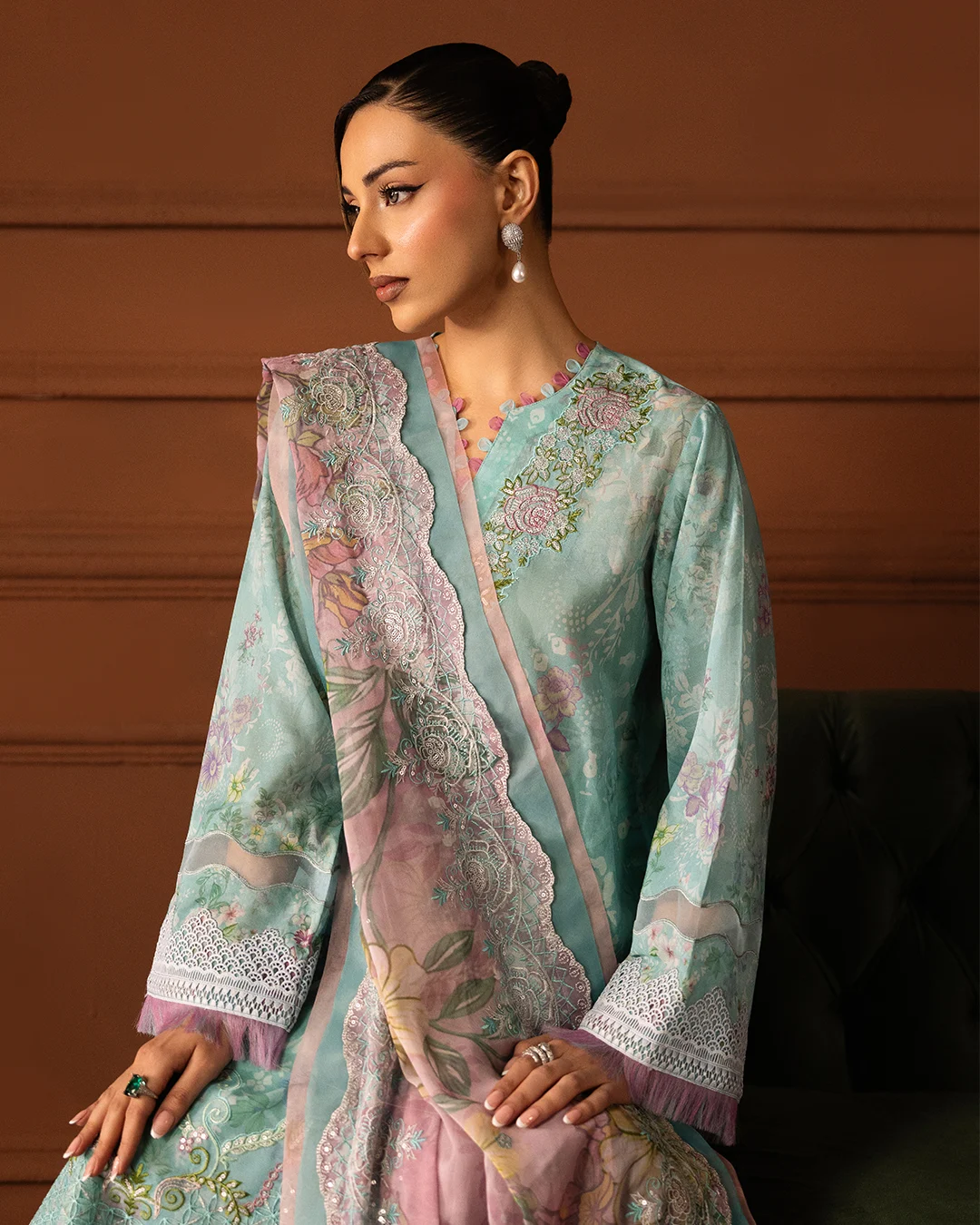 Unstitched 3Pc Embroidered Swiss Lawn Dress GullJee Safaira A-09 - Image 4