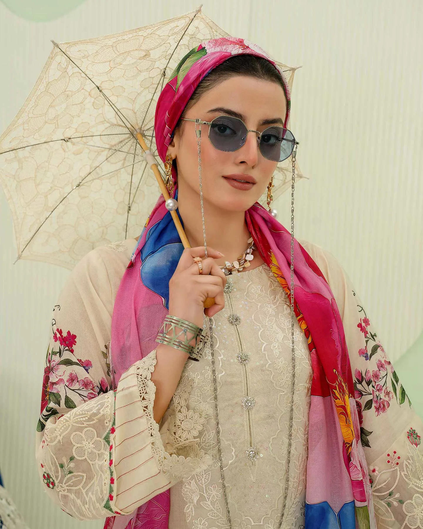 Unstitched 3Pc Premium Embroidered Lawn Dress Aalaya Signature D-04 - Image 2