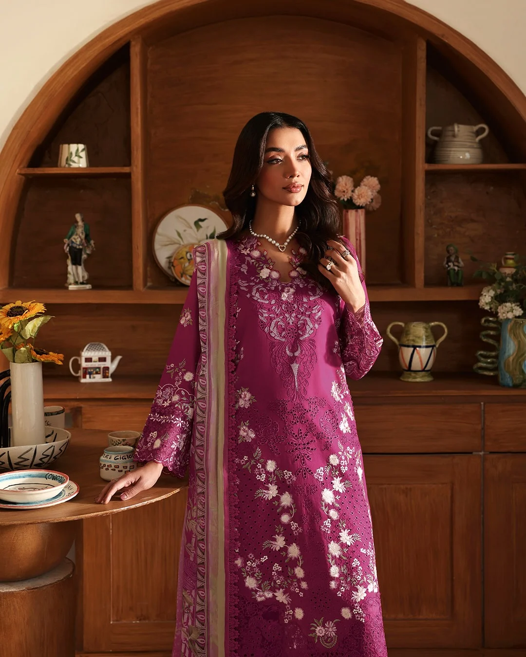 Unstitched 3Pc Embroidered Luxury Lawn Dress Ramsha Andaaz 1304 - Image 4