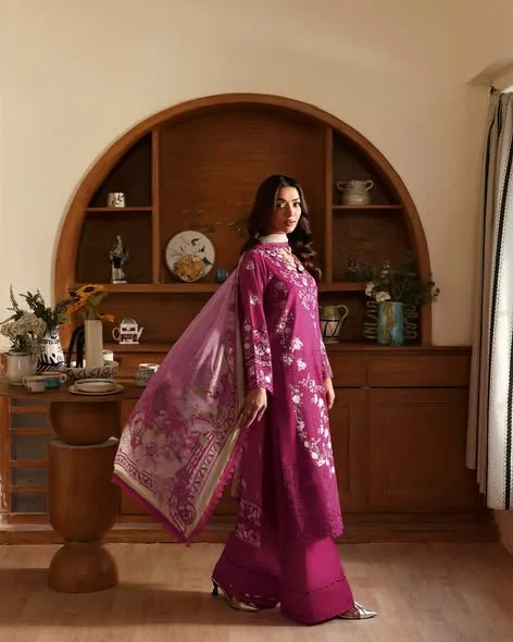 Unstitched 3Pc Embroidered Luxury Lawn Dress Ramsha Andaaz 1304 - Image 5