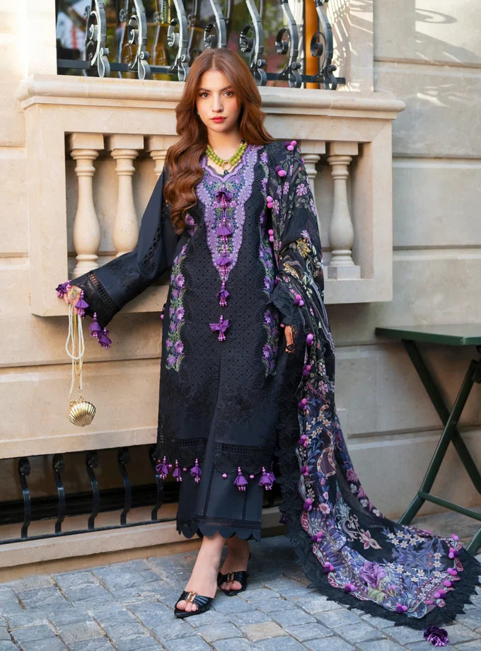 Unstitched 3Pc Embroidered Chikankari and Laser kari Luxury Lawn Dress Jade Ombre Scarlet 20819