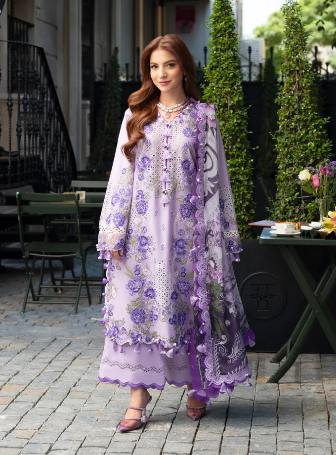 Unstitched 3Pc Embroidered Chikankari and Laser kari Luxury Lawn Dress Jade Ombre Scarlet 20824