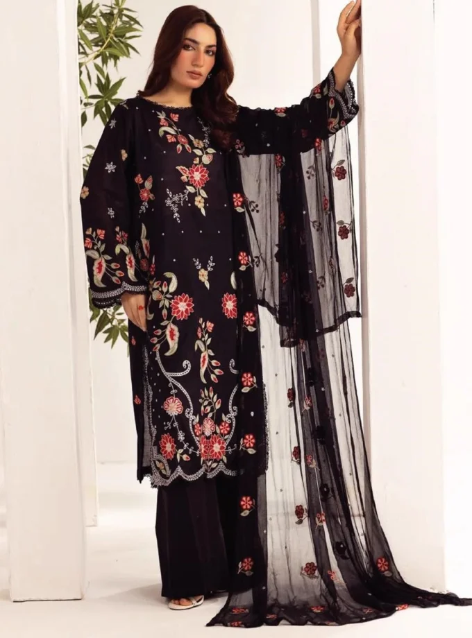 Unstitched 3Pc Embroidered Luxury Lawn Dress Shamiyana Khoobsurat by Nur 3400