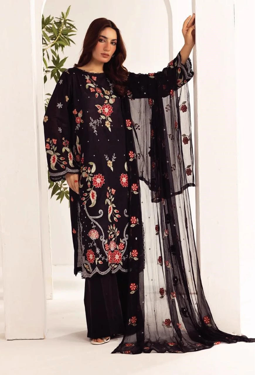 Unstitched 3Pc Embroidered Luxury Lawn Dress Shamiyana Khoobsurat by Nur 3400