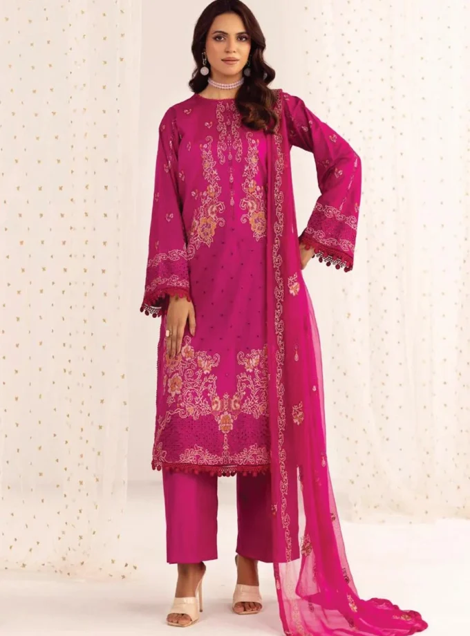 Unstitched 3Pc Embroidered Luxury Lawn Dress Shamiyana Khoobsurat by Nur 3401