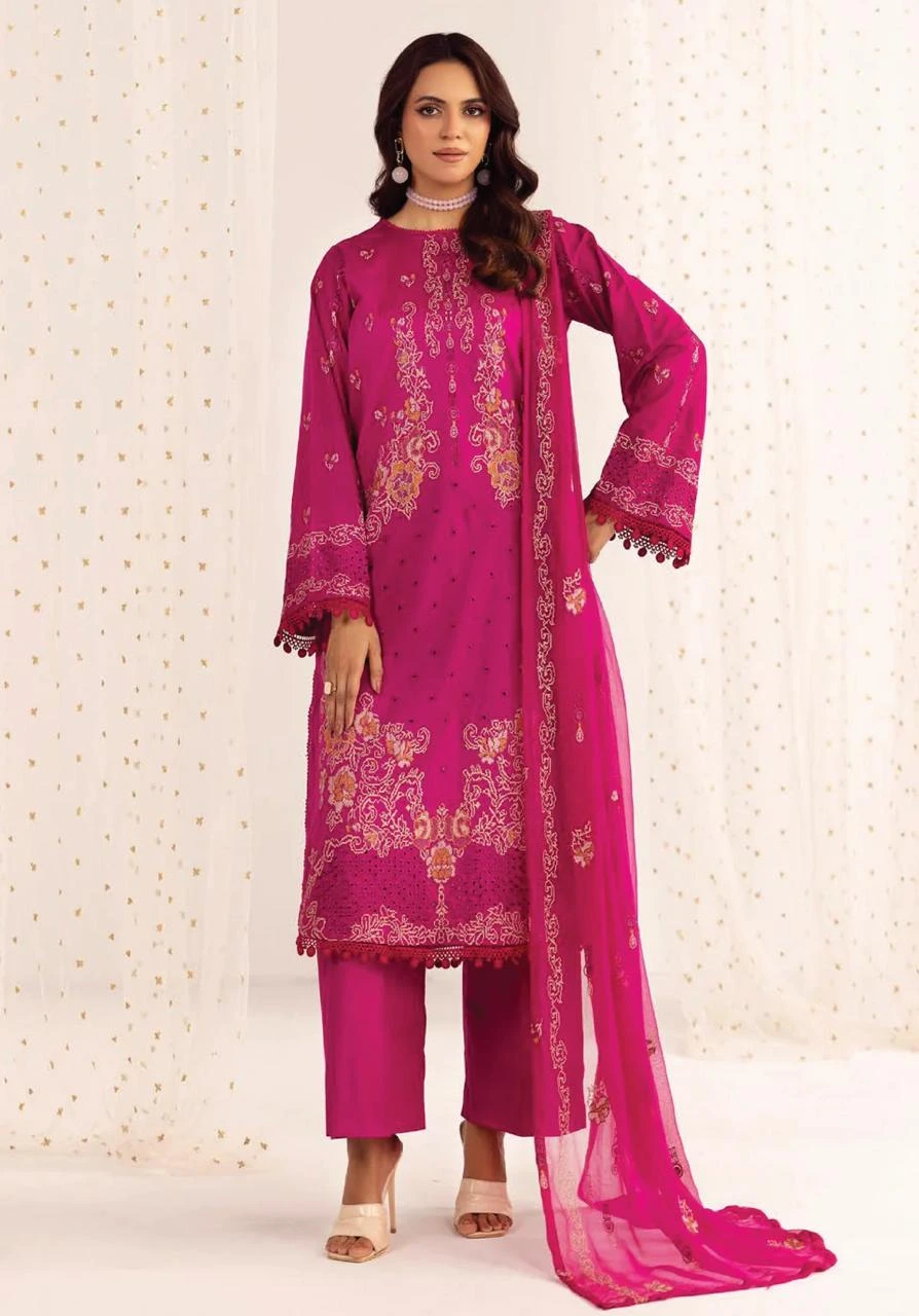 Unstitched 3Pc Embroidered Luxury Lawn Dress Shamiyana Khoobsurat by Nur 3401