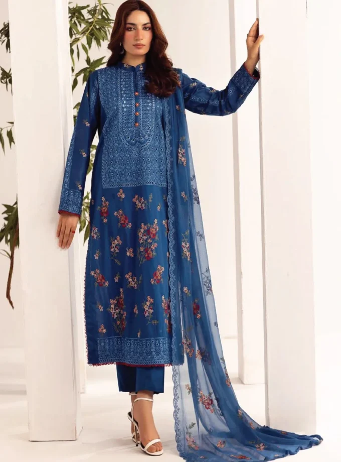 Unstitched 3Pc Embroidered Luxury Lawn Dress Shamiyana Khoobsurat by Nur 3403
