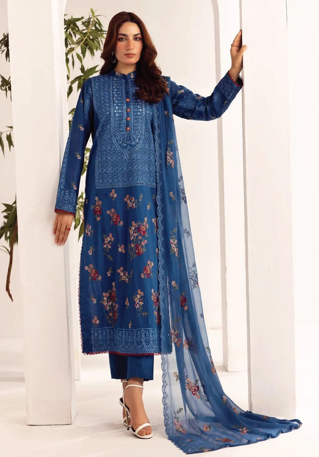 Unstitched 3Pc Embroidered Luxury Lawn Dress Shamiyana Khoobsurat by Nur 3403