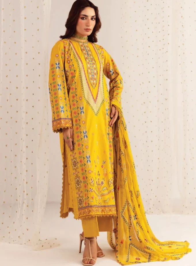 Unstitched 3Pc Embroidered Luxury Lawn Dress Shamiyana Khoobsurat by Nur 3404