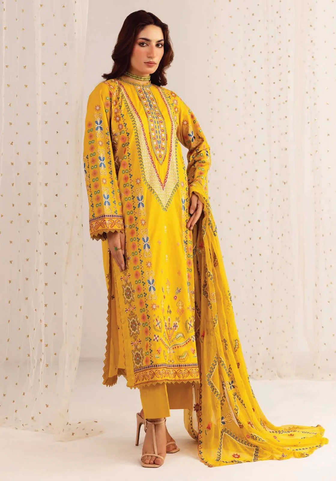 Unstitched 3Pc Embroidered Luxury Lawn Dress Shamiyana Khoobsurat by Nur 3404
