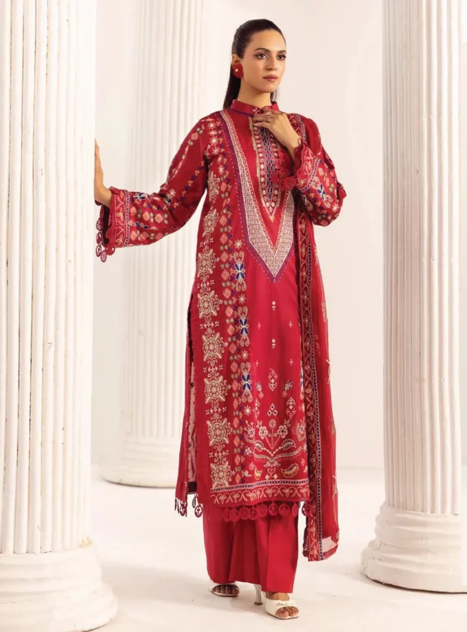 Unstitched 3Pc Embroidered Luxury Lawn Dress Shamiyana Khoobsurat by Nur 3405