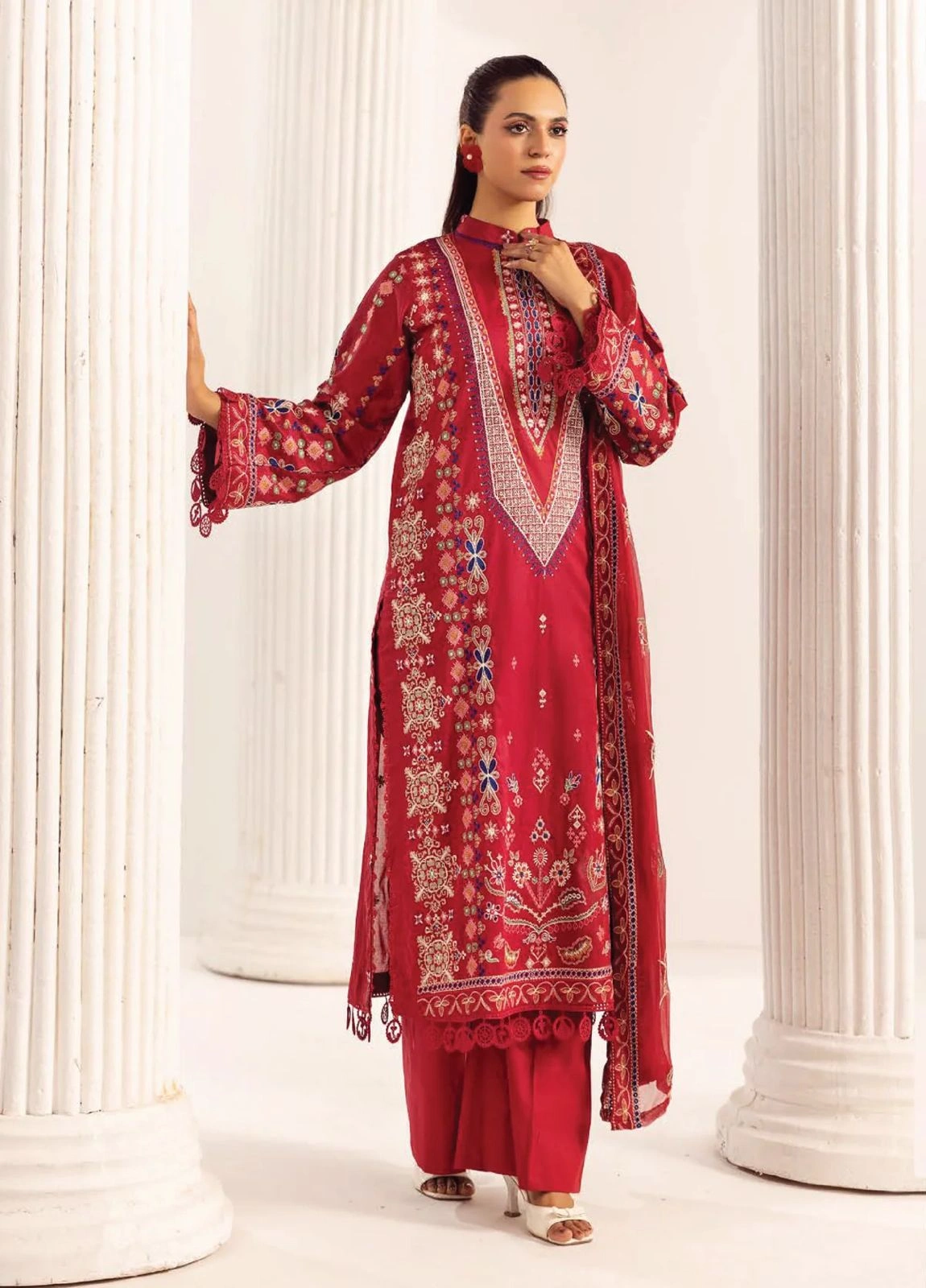 Unstitched 3Pc Embroidered Luxury Lawn Dress Shamiyana Khoobsurat by Nur 3405