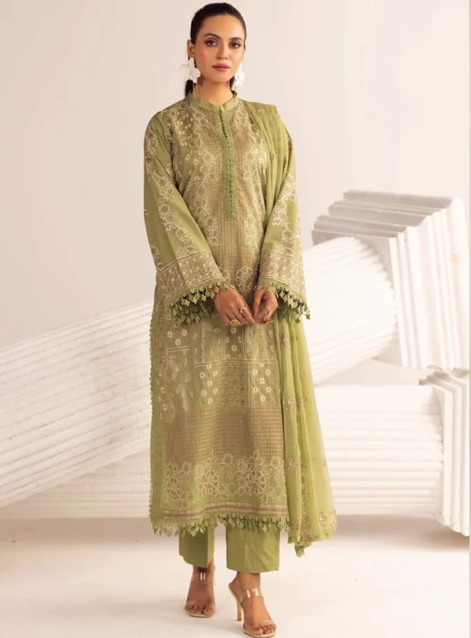 Unstitched 3Pc Embroidered Luxury Lawn Dress Shamiyana Khoobsurat by Nur 3406