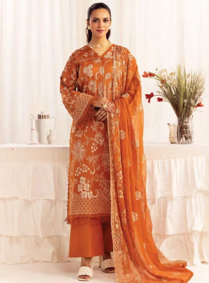 Unstitched 3Pc Embroidered Luxury Lawn Dress Shamiyana Khoobsurat by Nur 3407